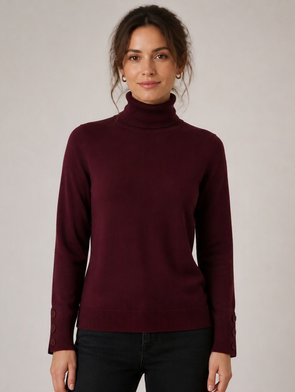 CLEO Burgundy Turtleneck Sweater Split Cuff L Dark Academia Fall Winter Knit